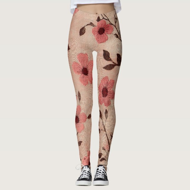 Rustik Blush Blommig Linneamuster (4) Leggings (Framsida)