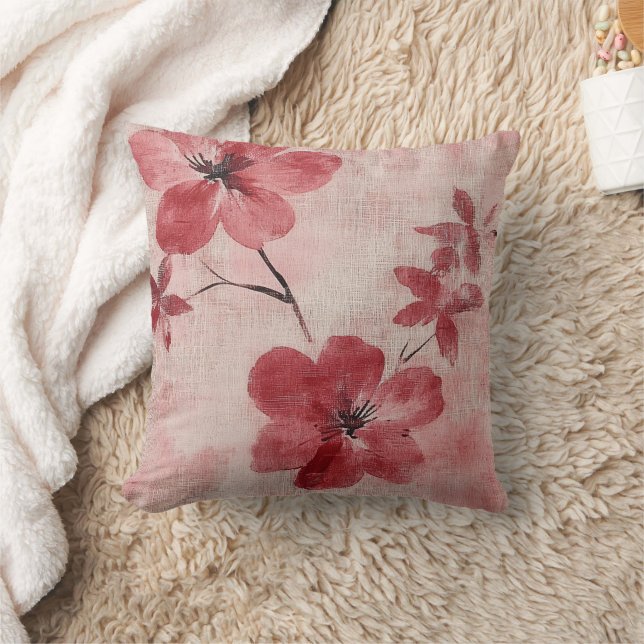 Rustik Blush Blommig Linneamuster (5) Kudde (Filt)