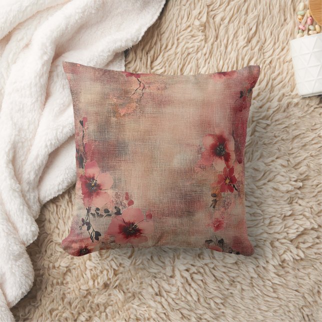 Rustik Blush Blommig Linneamuster (6) Kudde (Filt)