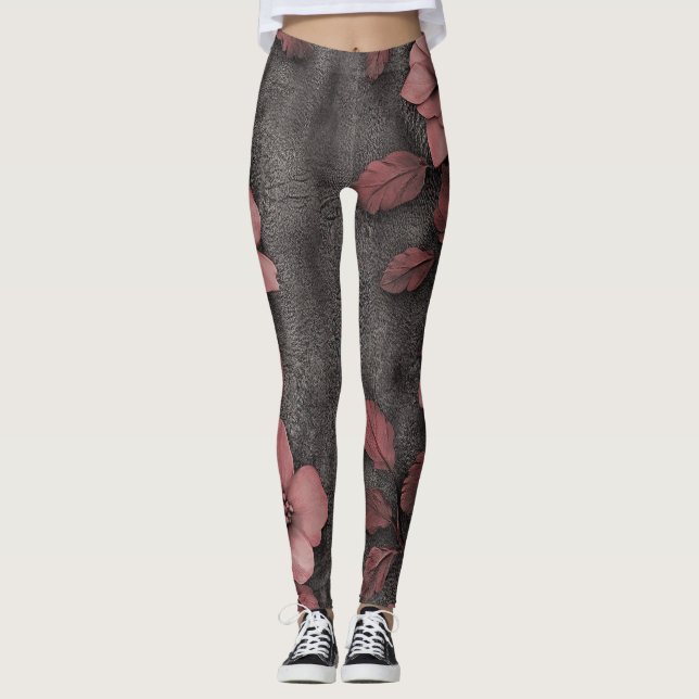 Rustik Blush Blommig Linneamuster (8) Leggings (Framsida)