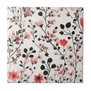 Rustik Blush Blommönster Linnepattern (10) Kakelplatta