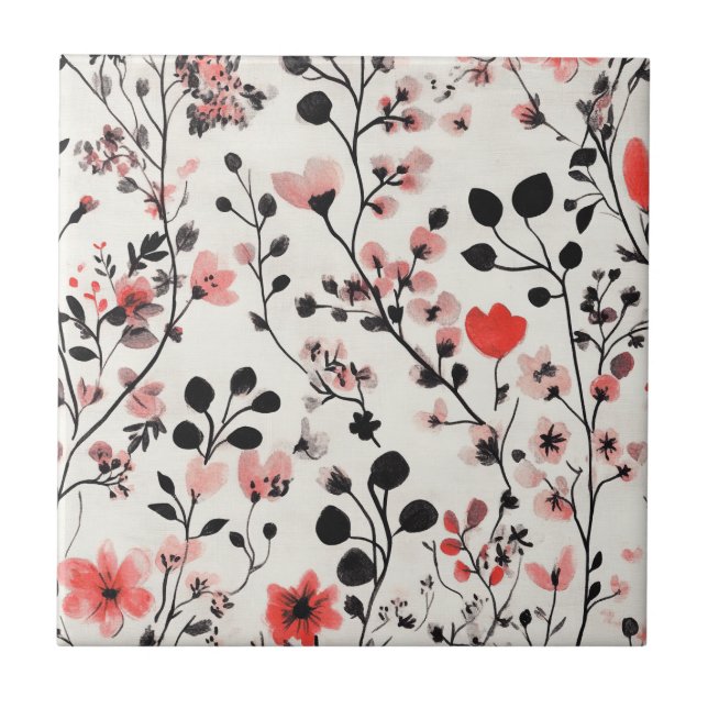 Rustik Blush Blommönster Linnepattern (10) Kakelplatta (Framsidan)