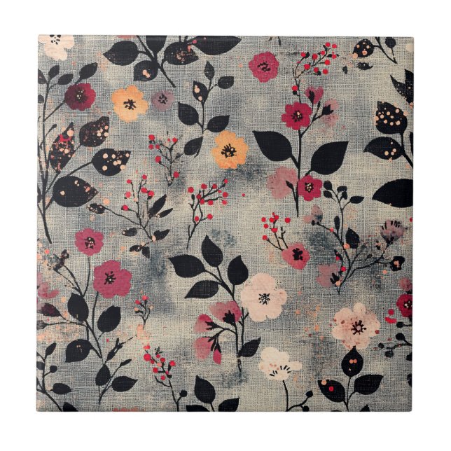 Rustik Blush Blommönster Linnepattern (3) Kakelplatta (Framsidan)