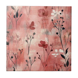 Rustik Blush Blommönster Linnepattern (9) Kakelplatta