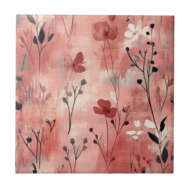 Rustik Blush Blommönster Linnepattern (9) Kakelplatta (Framsidan)