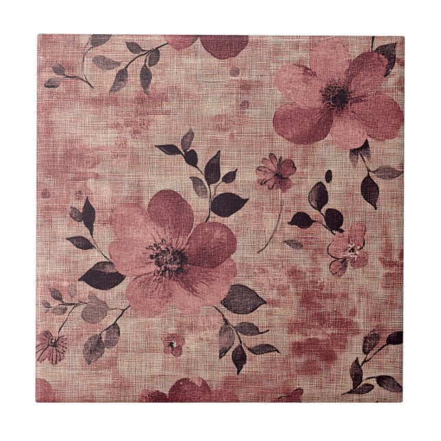 Rustik Blush Blommönsterduk (2) Kakelplatta (Framsidan)