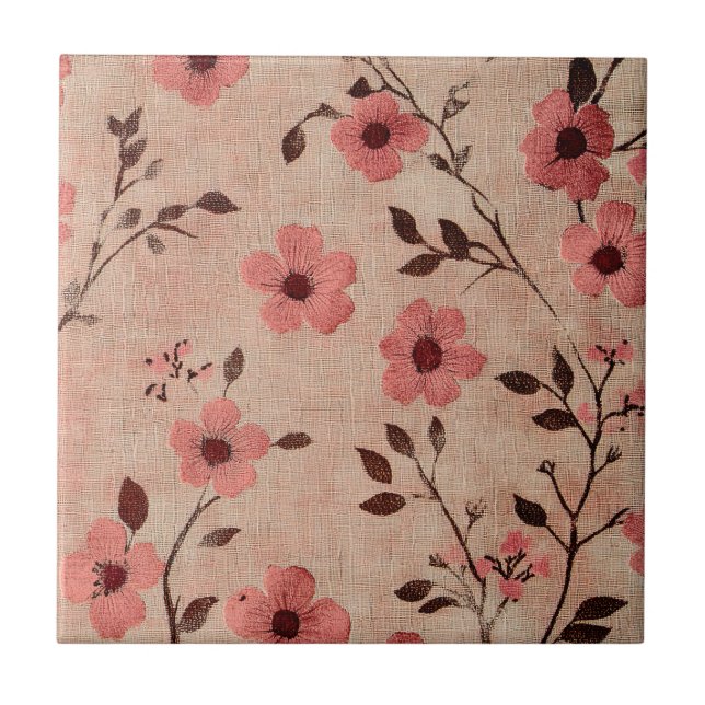 Rustik Blush Blommönsterduk (4) Kakelplatta (Framsidan)