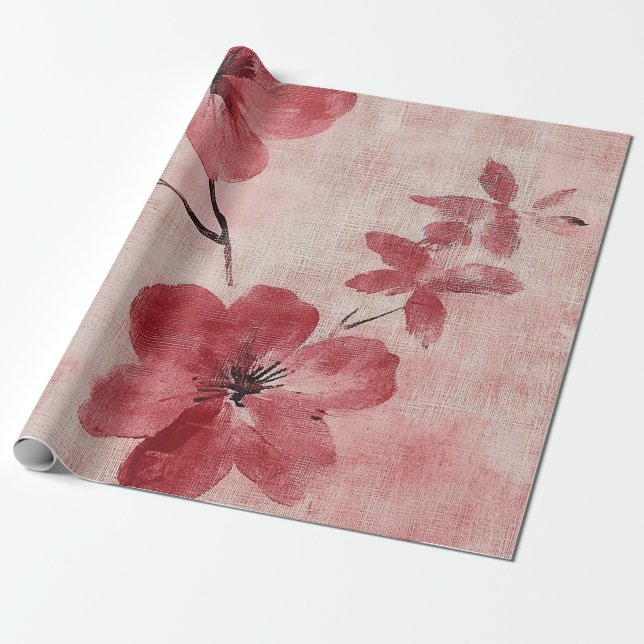 Rustik Blush Blommönsterduk (5) Presentpapper (Utrullad)