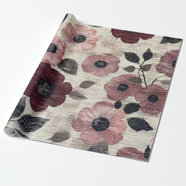 Rustik Blush Blommönsterduk (7) Presentpapper (Utrullad)