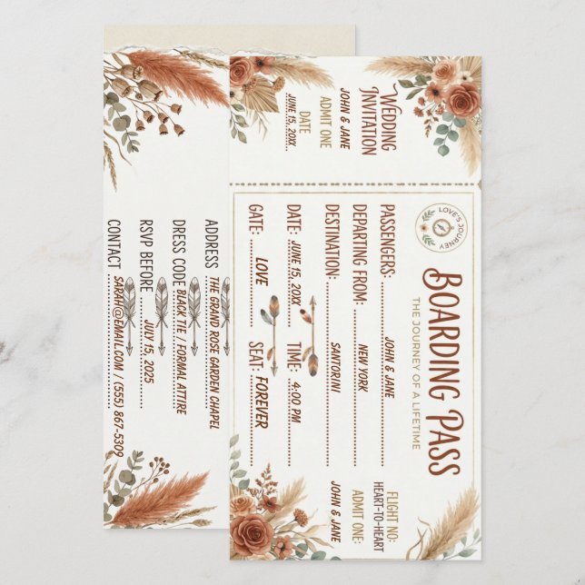 Rustik Boarding Pass Spara Datum Bröllopskort Datumet (Fram/baksida)
