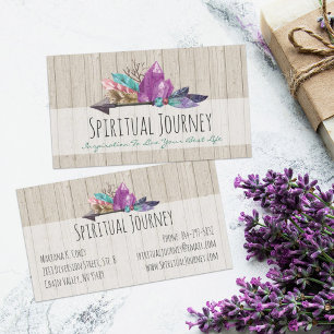 Rustik Bohemian Crystals & Arrow Watercolor Wood Visitkort