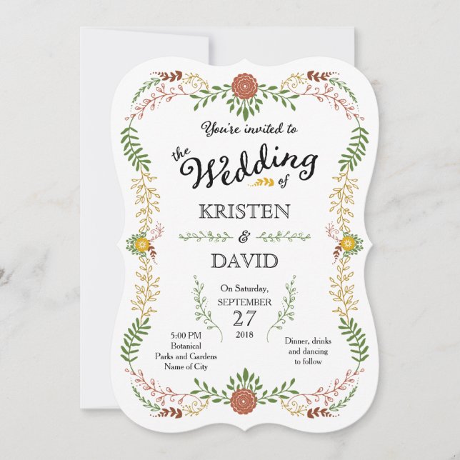 Rustik Bohemian Hösthöstens Blommigt Bröllop Inbjudningar (Framsida)