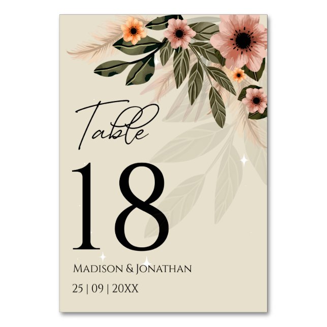 Rustik Bohemian Minimalist Bröllop Bordsnummer (Framsidan)