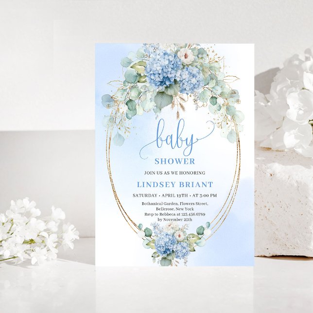 Rustik bohemisk blå hortensia baby shower inbjudan (Rustic Bohemian Blue Hydrangeas Baby Shower Invite)