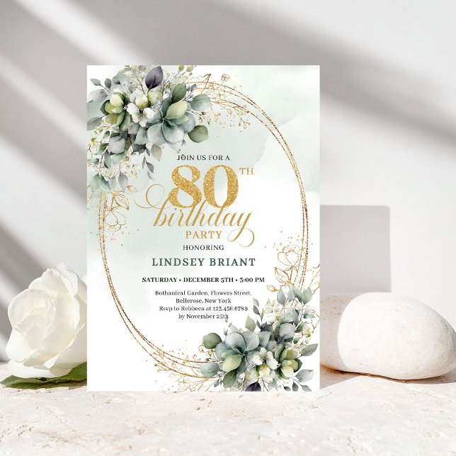 Rustik bohemisk blomster 80-års födelsedagsinbjuda inbjudningar (Rustic Bohemian Floral 80th Birthday Invitation)