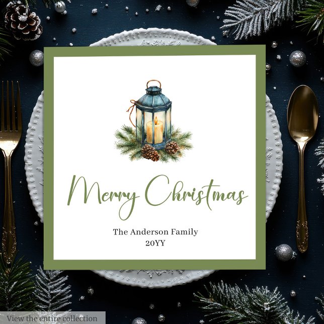 Rustik bohemisk jullykta i akvarell  pappersservett (Rustic Bohemian Christmas Lantern in Watercolor Napkin

)