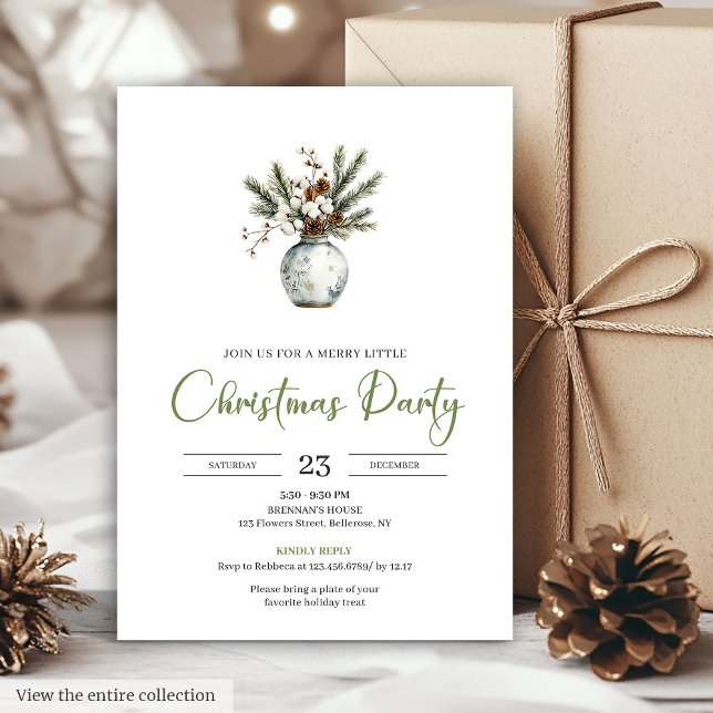 Rustik Boho Akvarell Tallkrans Julfest Inbjudningar (Rustic Boho Watercolor Pine Wreath Christmas Party Invite)