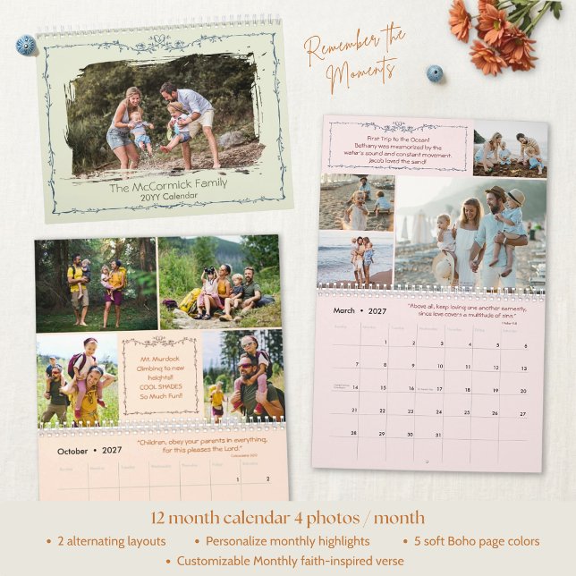 Rustik Boho Anpassad Familj Tro Fotokollage Kalender (Skapare uppladdad)