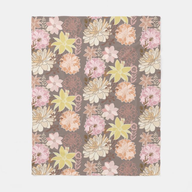 Rustik Boho Asfalts Blommönster  Fleecefilt (Framsidan)