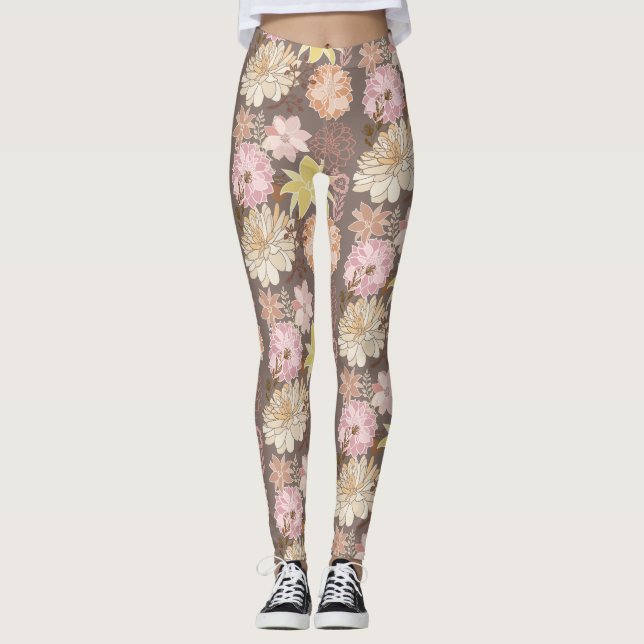 Rustik Boho Asfalts Blommönster  Leggings (Framsida)