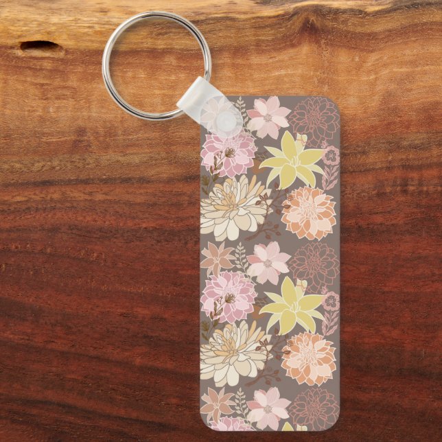 Rustik Boho Asfalts Blommönster  Nyckelring (Framsida)