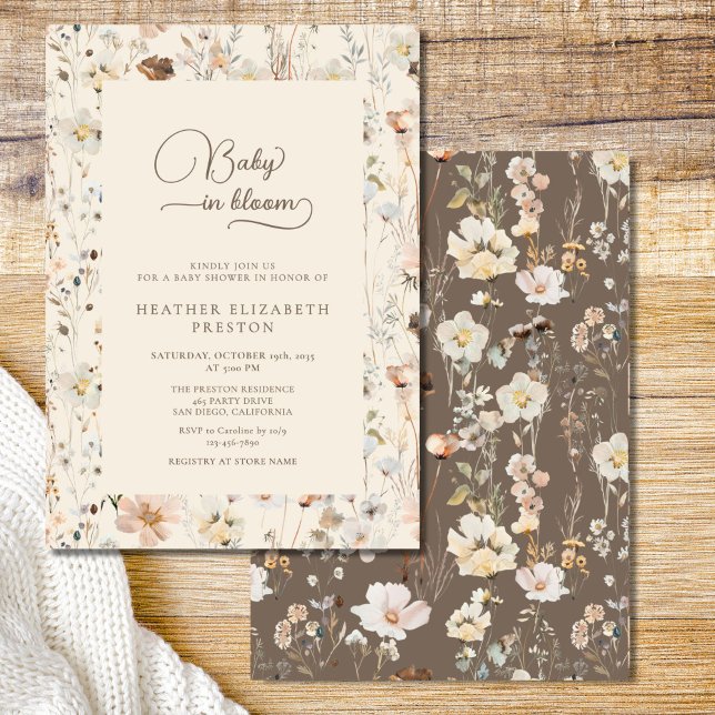 Rustik Boho Baby i Blomning Vildblomma Barnkalas  Inbjudningar (Skapare uppladdad)