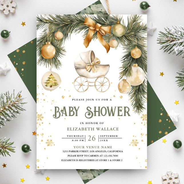 Rustik Boho Barnvagn Vinter Jul Bebis Baby Shower Inbjudningar (Skapare uppladdad)