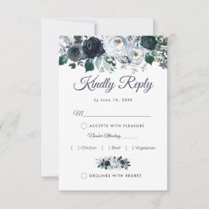Rustik Boho Blå Blommig Bröllops-RSVP med Meny