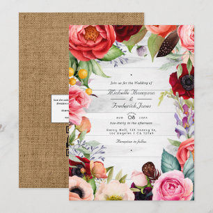 Rustik Boho Blommig Bohemisk QR-kod RSVP Bröllop Inbjudningar