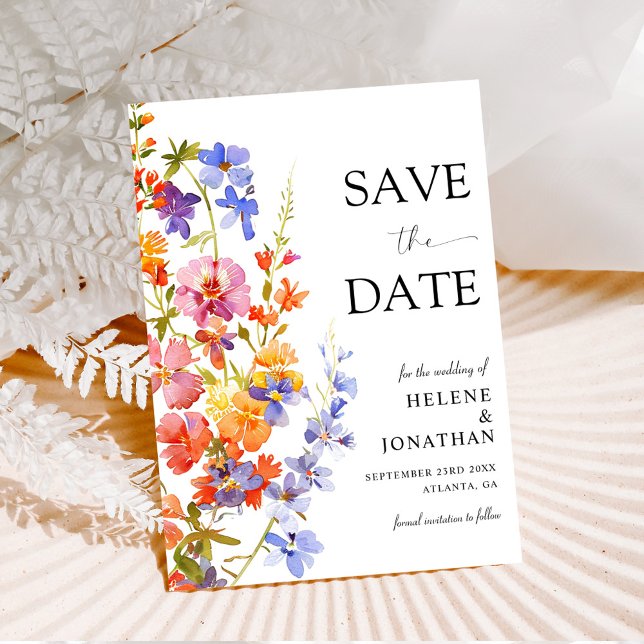 Rustik Boho Blommig Elegant Vildblomma Bröllop Spara Datumet (Garden Flowers Elegant Wildflower Wedding Save The Date)
