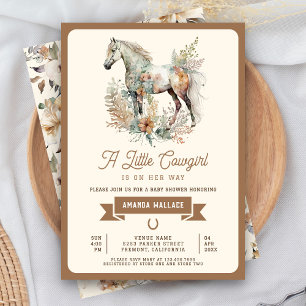 Rustik Boho Blommig Häst Cowgirl Baby Shower Inbjudningar