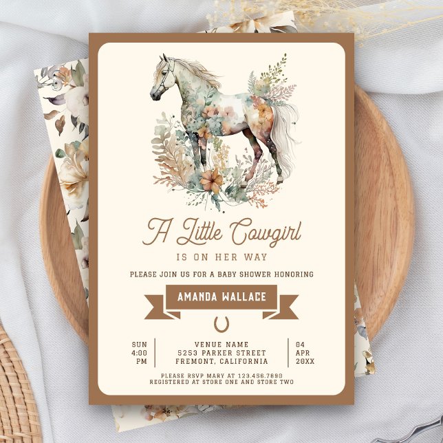 Rustik Boho Blommig Häst Cowgirl Baby Shower Inbjudningar (Skapare uppladdad)