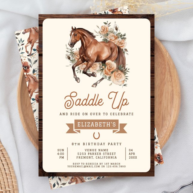 Rustik Boho Blommig Häst Cowgirl Födelsedagsfest Inbjudningar (Skapare uppladdad)
