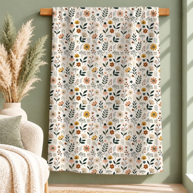 Rustik Boho Blommig Regnbåge Täcke Salvia Dammig G Fleecefilt (Rustic Boho Floral Rainbows Blanket Sage Dusty Green)
