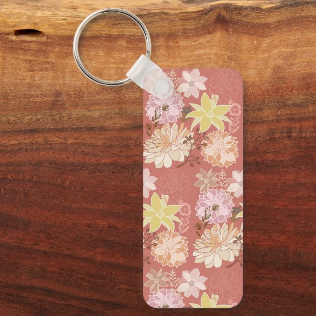Rustik Boho Blommönster Nyckelring (Framsida)