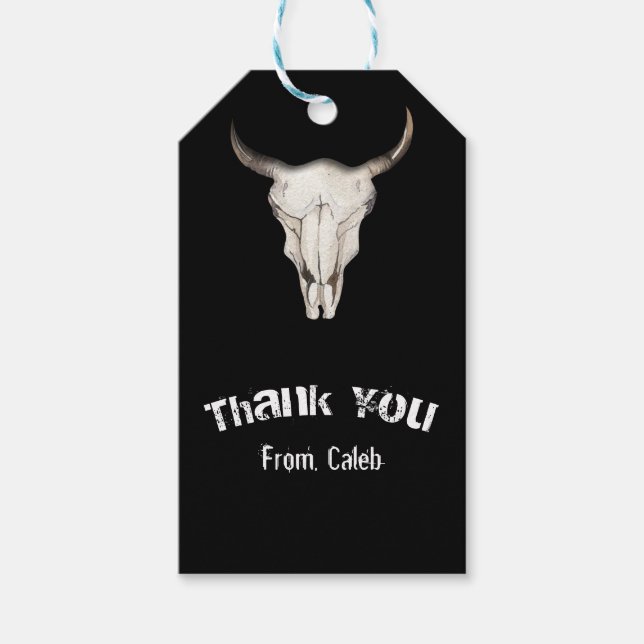 Rustik Boho Bohemerat Ko Tjurn Födelsedagsfest För Presentetikett (Framsidan)