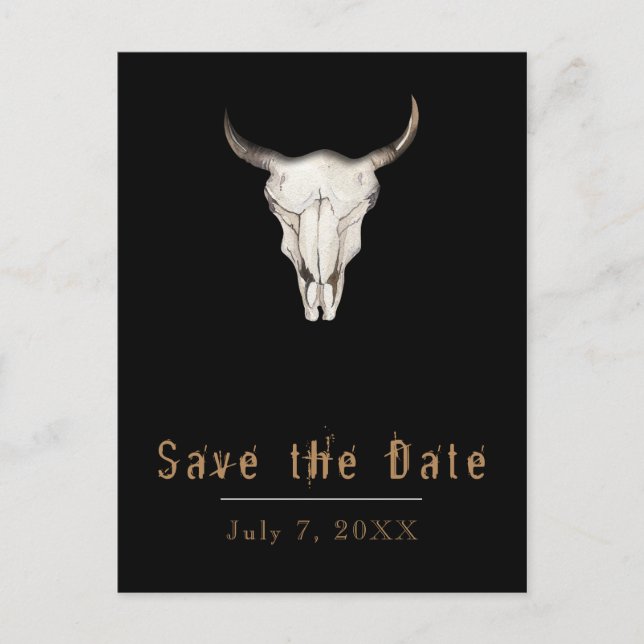 Rustik Boho Bohemsk Ko Tjurspar Save the Date Meddelande Vykort (Framsida)