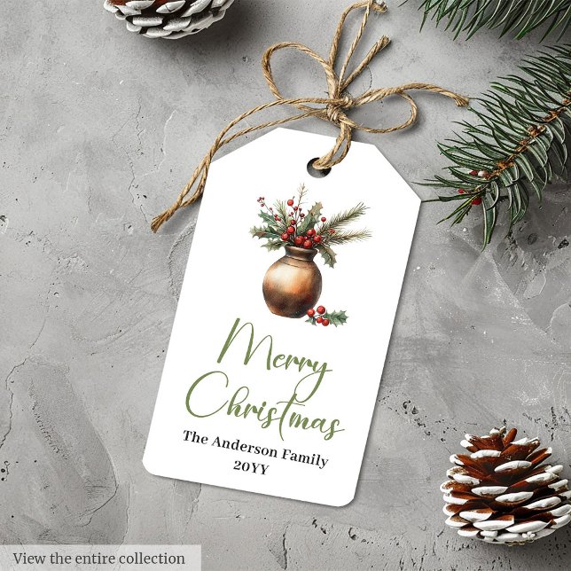 Rustik Boho Botanisk Julpresentkort för Barn Presentetikett (Rustic Boho Botanical Christmas Gift Tag for Kids

)