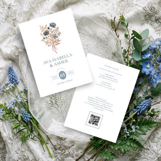 Rustik Boho Botanisk Posy Blå Bröllop TLW26 Inbjudningar