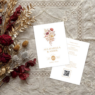 Rustik Boho Botanisk Posy Guld Bröllop TLW26 Inbjudningar