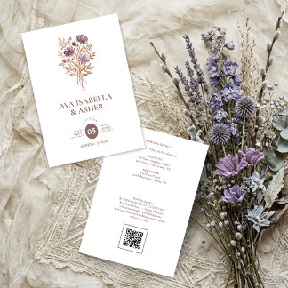 Rustik Boho Botanisk Posy Mauve Bröllop TLW26 Inbjudningar