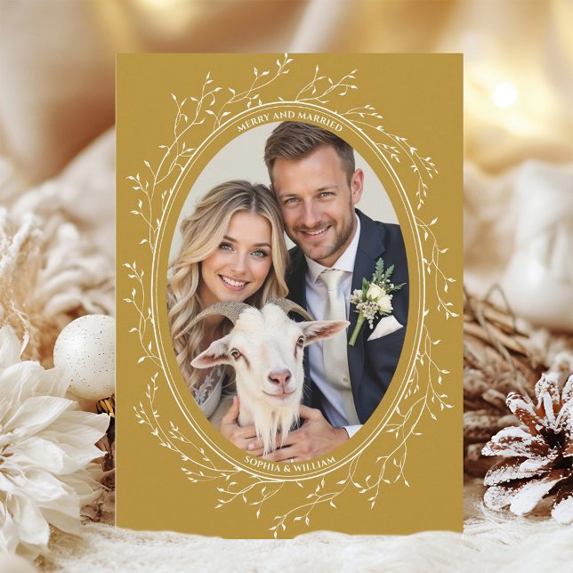 Rustik Boho Bröllopsfoto God Jul och Lycklig Återf Julkort (Skapare uppladdad)