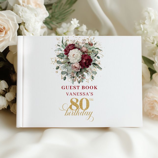 Rustik Boho Burgunder 80-års Gästbok (Rustic Boho Burgundy 80th Birthday Guest Book)