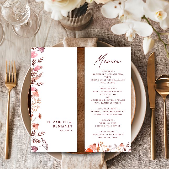 Rustik Boho Chic Höst Vilda Blommor Blommig Bröllo Meny (Skapare uppladdad)