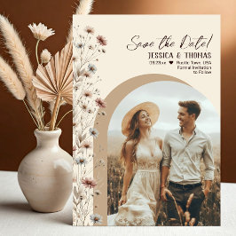 Rustik Boho Chic Vilda Blommor Bågformad Foto Bröl Spara Datumet