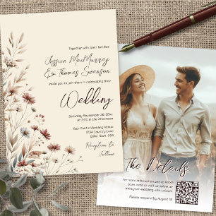 Rustik Boho Chic Vilda Blommor & Foto QR Bröllop Inbjudningar