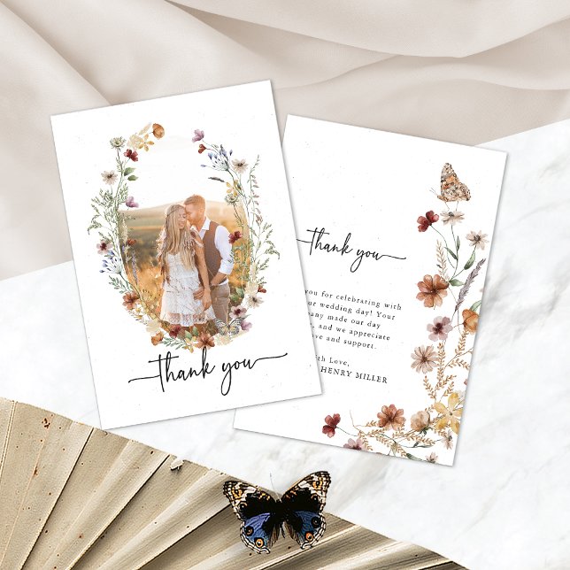 Rustik Boho Foto Tackkort Tack Kort (Rustic Boho Photo Thank You Card with Butterfly by Painted Paperie
)