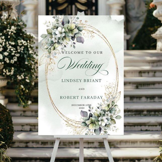 Rustik Boho Grönska Bröllops Välkomstaffisch Poster (Rustic Boho Greenery Wedding Welcome Poster)