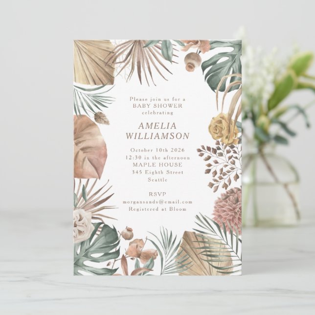 Rustik Boho Grönska Stilsäker Höst Bebis Shower Inbjudningar (Stående Fram)