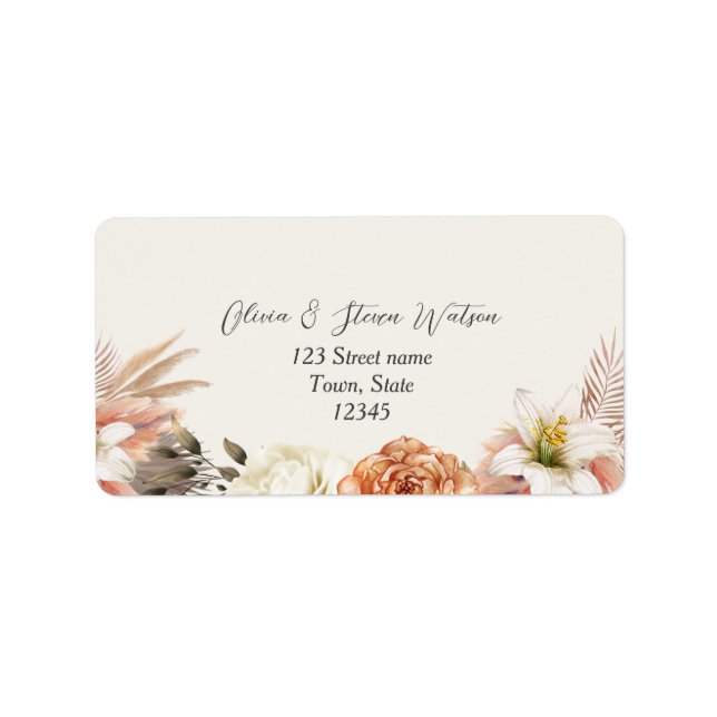 Rustik Boho Höst Blommig Adressetikett (Framsidan)